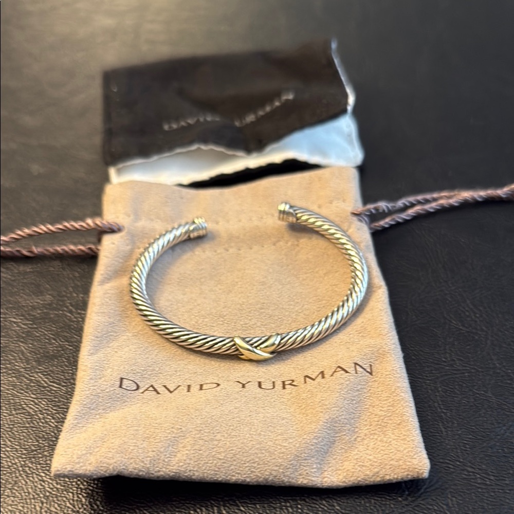 David Yurman Two-Tone Cable Cuff Bracelet - Silver & Gold